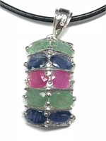 $400 Silver Emerald Sapphire and Ruby Pendant Neck