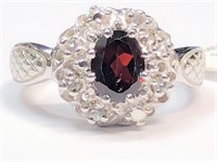 $250 Silver Garnet and White Topaz Ring (app 7g)