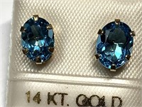 $300 14 KT Gold Blue Topaz (3.14ct) Earrings