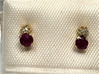 $120 14KT Gold Ruby and Diamond Earrings