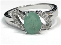 $250 Silver Emerald and CZ Ring (app 3g)