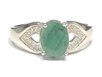 $200 Silver Emerald and CZ Ring (app 3g)