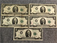 5 1976 Two Dollar Bills