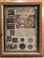 America's Founding Coins and Stamps Framed