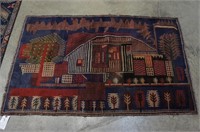 Oushak Handmade Rug with City Scene