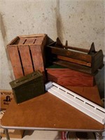 Ammo can and wooden shelves,  box
