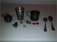 Pewter cup, silver plate and more