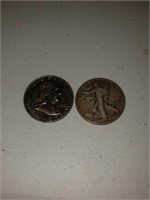 Franklin & Walking Liberty silver half dollar