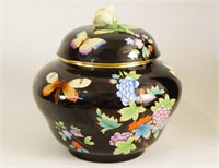 Herend Queen Victoria bowl w rose handle lid