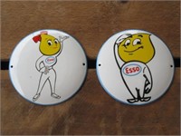 2 Esso Boy & Girl Porcelain Button Signs