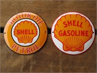 2 Shell Gasoline Porcelain Button Signs