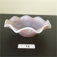 Vintage Pink Opalescent Ruffled Bowl