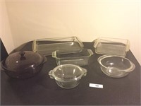 (5) Pyrex Pieces & (1) Covered Anchor Ovenware Bow