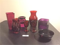 (4) Ruby Red Glass Pieces  & Other