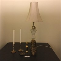 Brass & Crystal Lamp & Brass Items