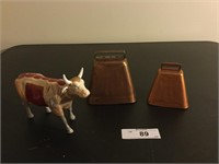 (2) Metal Cow Bells & 2000 Cow Parade Cow