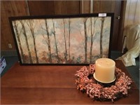 Framed Picture & Berry Grapevine Wreath with Candl