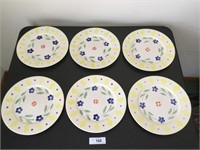 (6)Yellow & Blue Floral 10.25in Dinner Plates