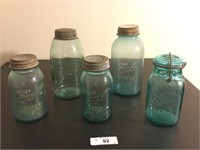 (5) Blue Ball Jars