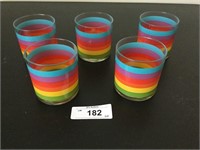 (5) Multi-Stripe Glass Tumblers - 3.5in
