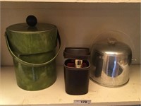 (2) Vintage Ice Buckets & Flask Case