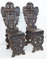 19th c Highly Carved Gothic Chairs