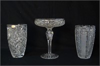 Bohemian crystal tall pedestal Compote & Vases