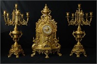Italian Imperial brass 3 pc clock set