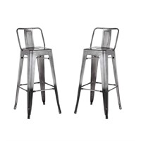 Pair Gray Metal Counter Stools