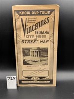 Vintage Foldout Historic Vincennes City Guide Map