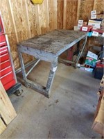 4'  teak workbench with steel frame possibly