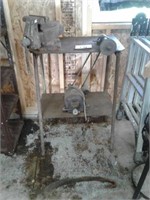 Iron SHOP TABLE WITH VISE and grinder