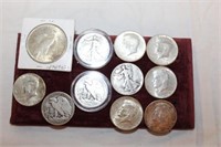11pc Silver Coin Lot including; 1923 Peace Dollar,