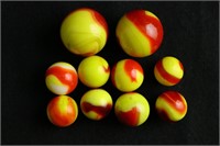 Group of 10 Yellow Red Popeye Marbles