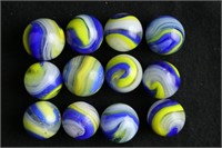 Lot of 12 Blue Yellow Popeye Marbles