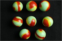 Group of 8 Green Red Popeye Marbles
