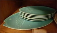 Fish Plates, Aqua Colored, Made In Italy