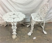 White Iron Garden Table & Chair G12B