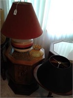 Lamp & Amber Glass Shade & Black Shade