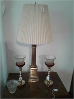 Brass Lamp & Pair of Candleholders