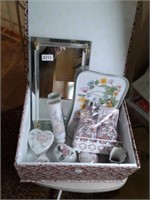 Decorative Box with Dresser Mirror & Items