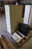 4-DRAWER METAL FINING CABINET & 1-JVC TV