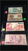 4 collectible notes Brazil Belgium French African