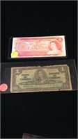 1974 and 1937 Canadian bills