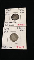 Silver half dime and liberty dime