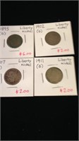 4 Liberty nickels
