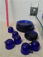 Group of cobalt blue glass dishes
