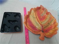 Large leaf ceramic dish with Halloween Jell-O