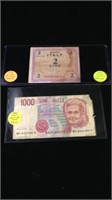 1943 and 1990 Italian currency