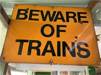 SQUARE CORNER "BEWARE OF TRAINS" SIGN